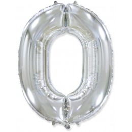 Воздушный шар Цифра 0, (40''/102 см), серебро